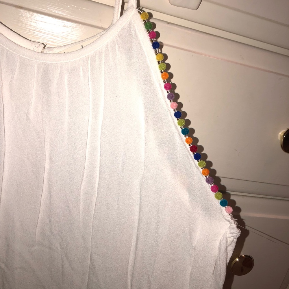Love on a hanger Top, Multicolored pomps on arm
